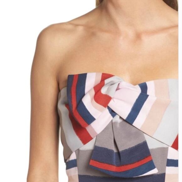 Sam Edelman Multicolor Stripe Bow Detail Strapless Fit & Flare Pencil Dress - Picture 2 of 14